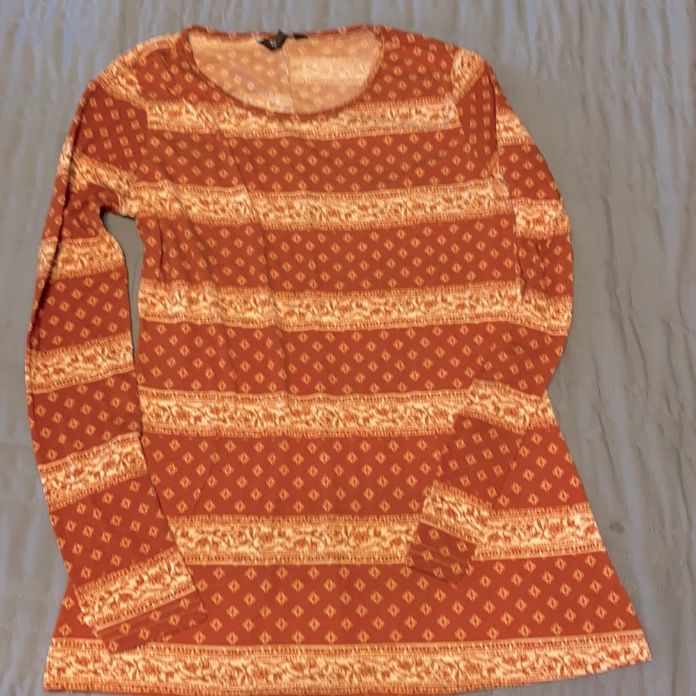 Long sleeve, orange and cream t-shirt